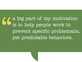 pull quote reads: a big part of my motivation is to help the new puppy folks work to prevent specific problematic, yet predictable behaviors.